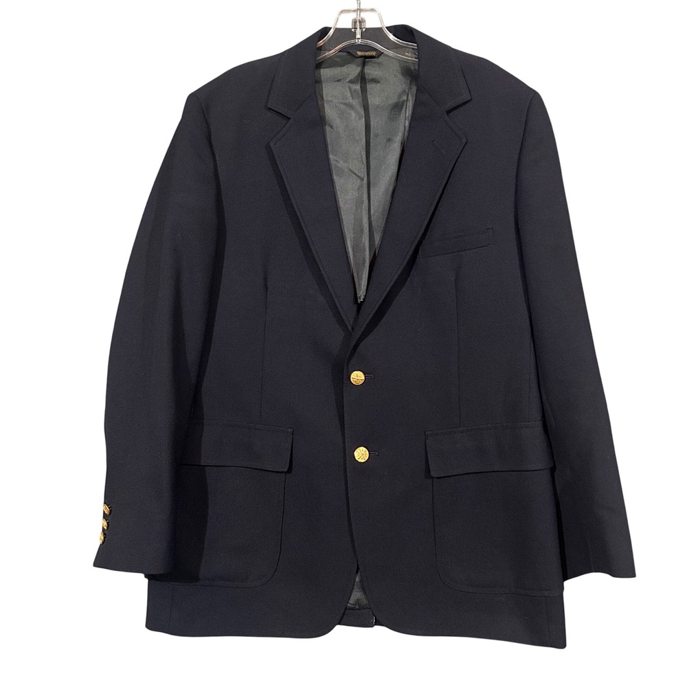 Vtg Christopher Hayes Mens Navy Blue Gold Button Blazer Sport Coat Size 42R USA